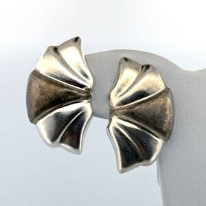 Vintage Estate Sterling Silver 830 Clip-On Fan Earrings, 18.9g, 1.5" Wide